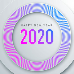 Happy new year 2020 on gradient circle layer vector ilustration