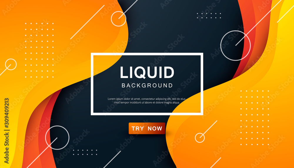 Poster orange liquid background. dynamic textured geometric element design with dots decoration. modern gra