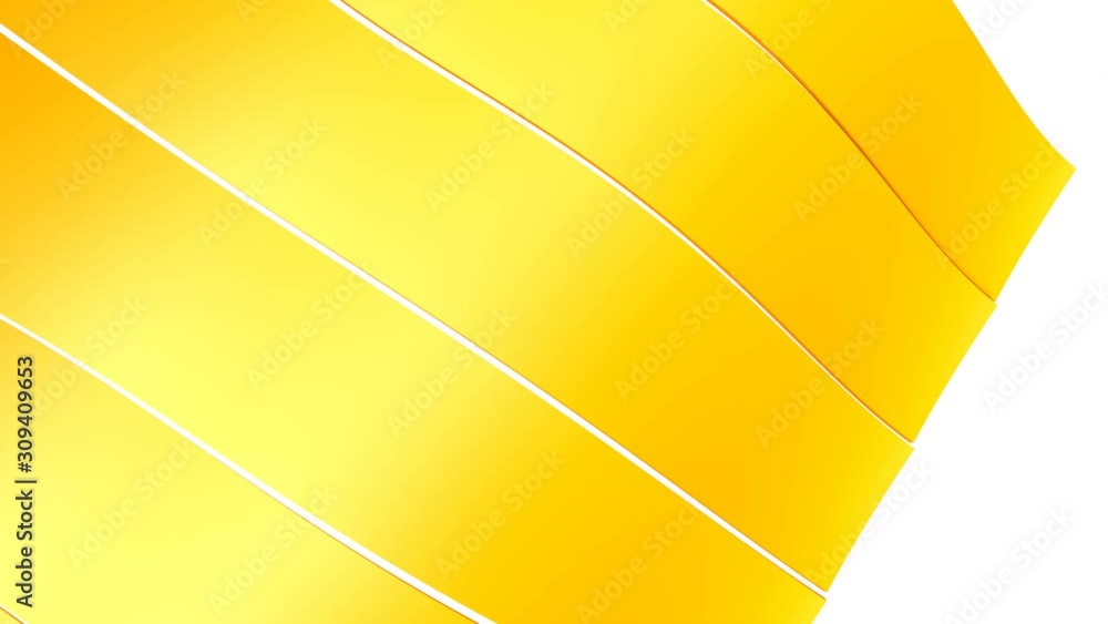 Poster yellow three-dimensional stripes move in waves. warping animated background. 3d render
