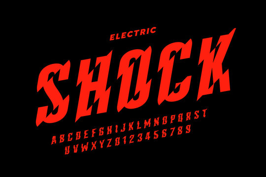 Eclectric Shock Style Font Design, Alphabet Letters And Numbers