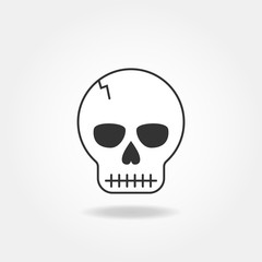 Line naked skull with crack icon. Warning, game over, toxic substances. Danger to health, radiation.
