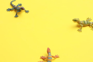 lizard shaped rubber toy in color background