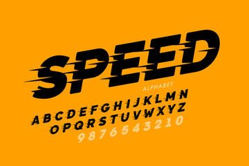 Speed style font design, alphabet and numbers © piai
