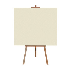 Blank wood easel with canvas. 3d render isolated on white background.