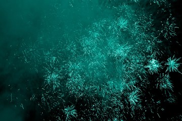 Luxury fireworks event sky show with turquoise stars bunch group. Premium entertainment magic star...