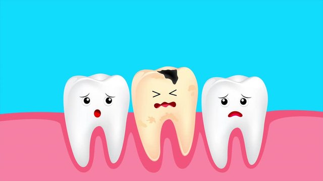 Funny cute cartoon missing tooth. Dental care concept. Animation.