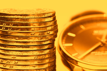 Coin and dummy watch business financial efficiency concept creative diagram