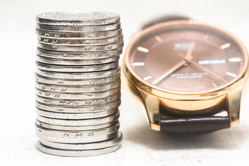 Coin and dummy watch business financial efficiency concept creative diagram