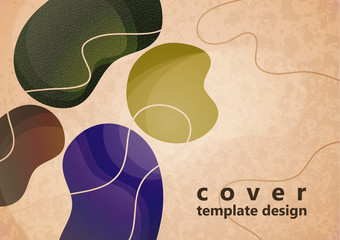 Colored flowing abstract shapes, lines, particles on a light background with texture. Modern dynamic graphic design for business cards, invitations, gift cards, flyers, brochures.