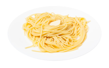 pasta with butter on white plate isolated
