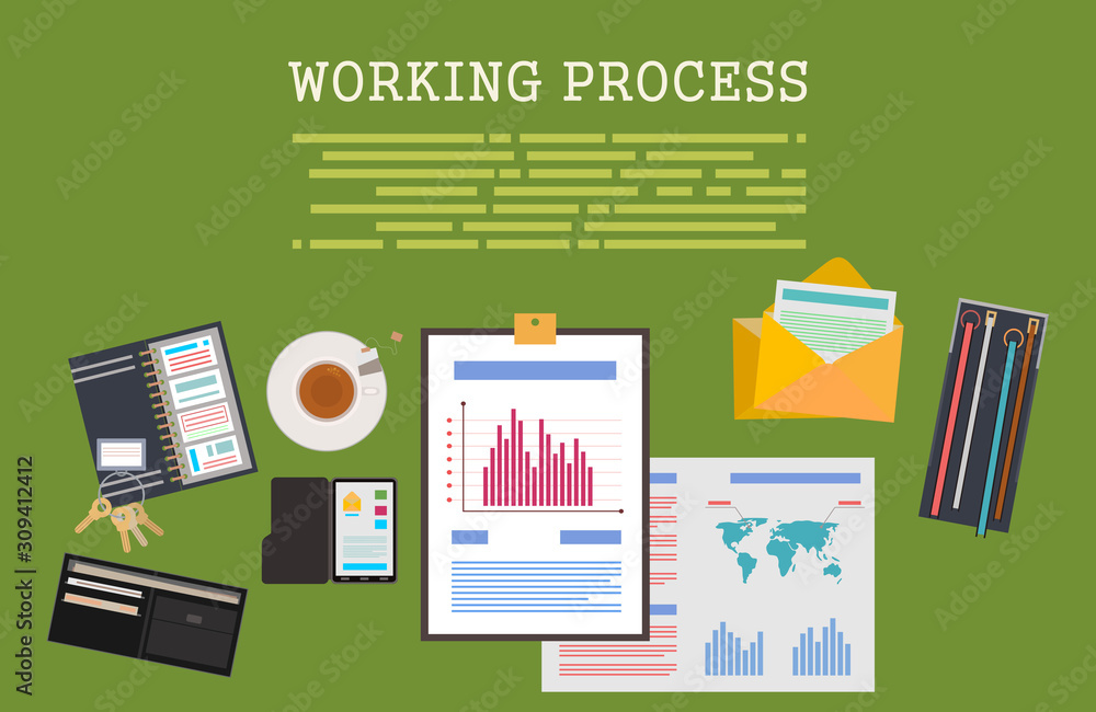 Poster flat design modern vector illustration concept of working process .concepts web banner and printed m