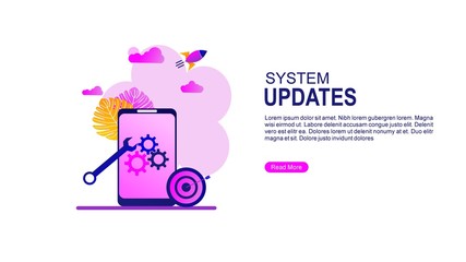 System updates.drawing of a smartphone and gear. Vector Illustration, Suitable For web landing page,Wallpaper, Background,banner,Book Illustration
