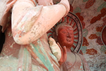 Maijishan Cave-Temple Complex in Tianshui , Gansu Province , China. Artistic treasures of Maiji...