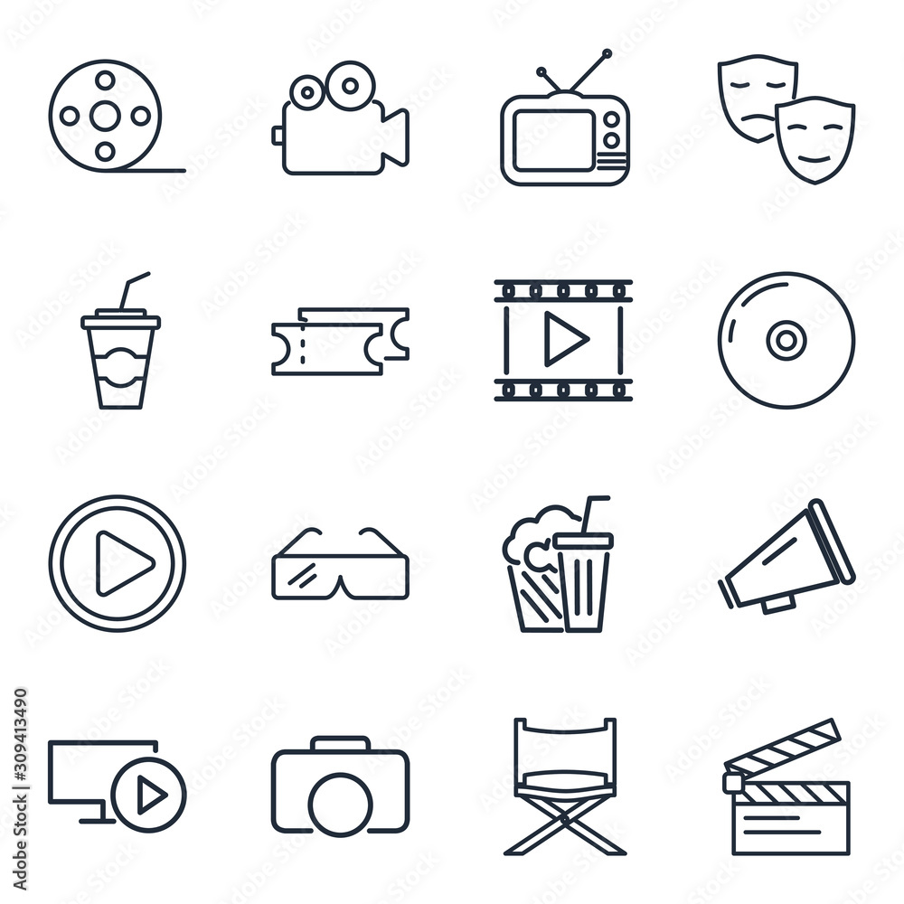 Poster Cinema set icon template color editable. Movie Theater pack symbol vector sign isolated on white background icons vector illustration for graphic and web design.
