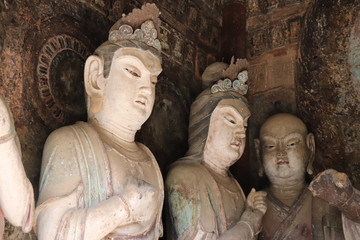 Maijishan Cave-Temple Complex in Tianshui , Gansu Province , China. Artistic treasures of Maiji...