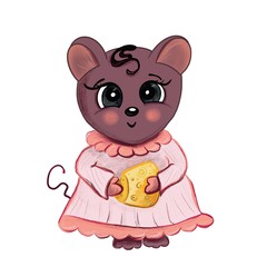 Cute mouse with piece of cheese 
