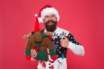 Hipster bearded face winter sweater. Kindness and charity. Winter holiday. Christmas prep concept....