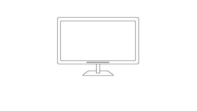 Self drawing computer monitor and keypad. Line art, copy space. Animation. 