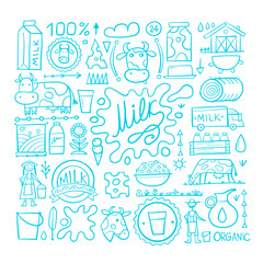 Milk farm, icons collection for your design