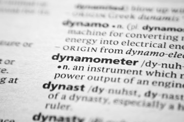 Fototapeta premium Word or phrase Dynamometer in a dictionary.