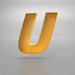 3d rendering of the letter U in gold metal on a white isolated background © Danila Gubarev
