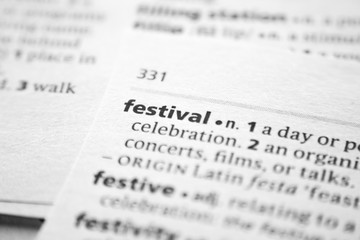 Fototapeta premium Word or phrase Festival in a dictionary.