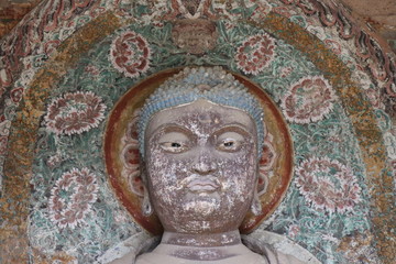 Maijishan Cave-Temple Complex in Tianshui , Gansu Province , China. Artistic treasures of Maiji Mountain caves. UNESCO World Heritage Site.