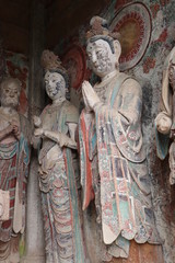 Obraz premium Maijishan Cave-Temple Complex in Tianshui , Gansu Province , China. Artistic treasures of Maiji Mountain caves. UNESCO World Heritage Site.