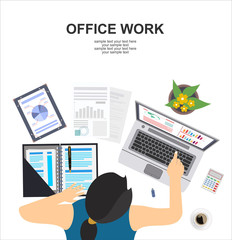 Business Man Sitting Desk Office Working Flat Vector Illustration