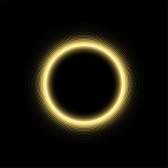 Round gold frame with line effect circle. Glowing light ring. Vector illustration.