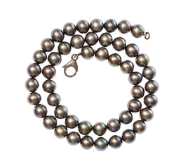 spiral necklace from natural black pearls isolated