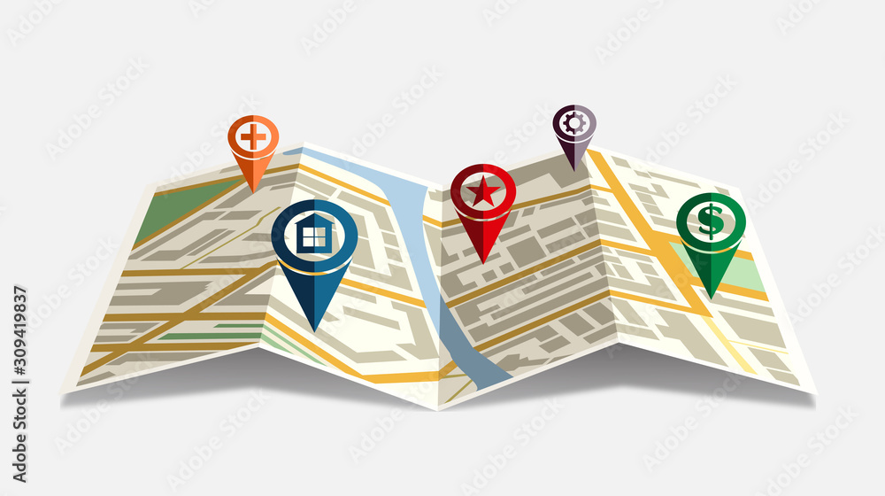 Poster vector map icon with pin pointer