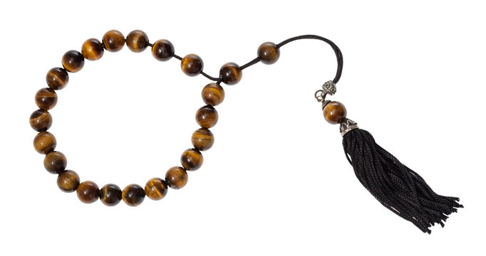 worry beads from tiger's eye gemstones isolated