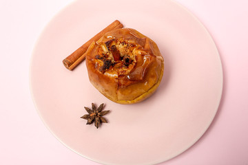 Homemade roasted apples on white background