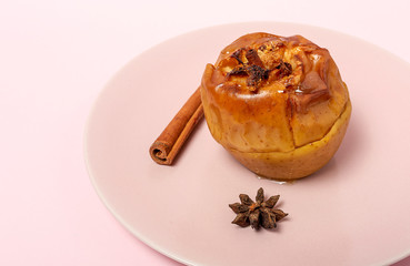 Homemade roasted apples on white background