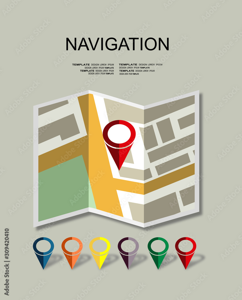 Poster vector map icon with pin pointer