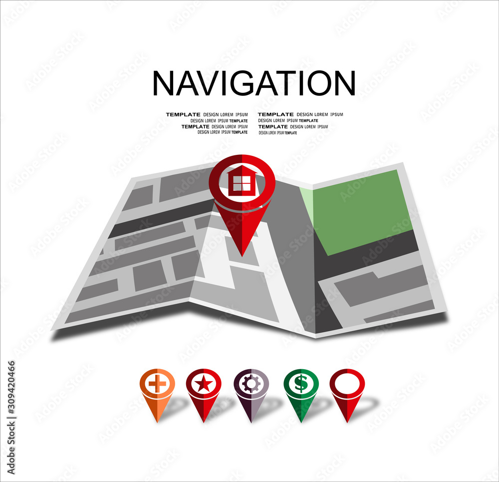 Poster vector map icon with pin pointer