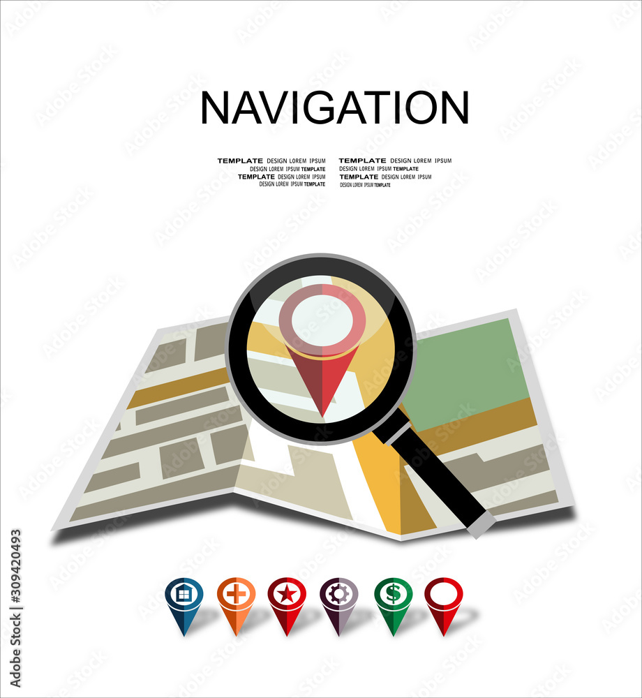 Poster vector map icon with pin pointer