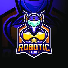 stock vector robotic team mascot logo illustration. logo, badge, esport logo, and emblem with modern illustration concept style.