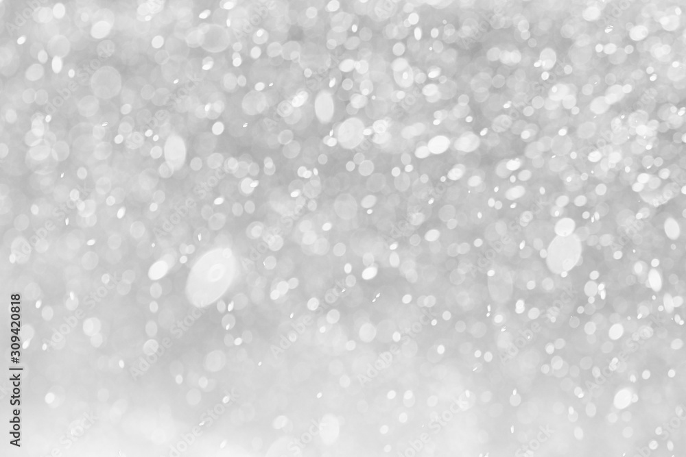 Fototapete white gray bokeh background. abstract sparkles particle moving small large defocus different overlay