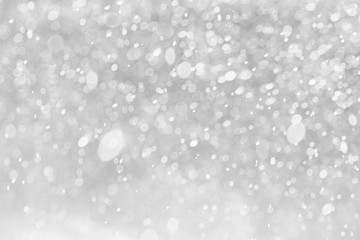 White Gray bokeh background. Abstract sparkles particle moving small large defocus different overlay blend screen modes, copy space for text logo