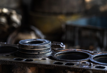 old piston in cylinder block, repair and maintence service diesel engine
