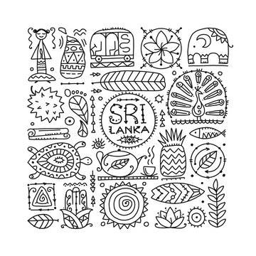 Sri Lanka travel, art background. Tribal elements for your design