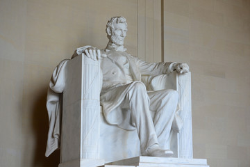 Lincoln Statue in Lincoln Memorial, Washington, District of Columbia DC, USA.
