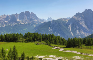 Fototapeta na wymiar Distant massif of Croda di Lago, Dolomites, Italy