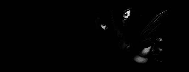 Fotobehang Zwarte panter met een zwarte achtergrond © AB Photography