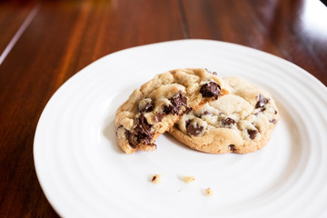 chocolate chip cookies on a white plate