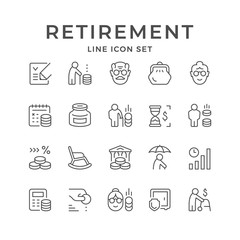Set line icons of retirement or pension - obrazy, fototapety, plakaty
