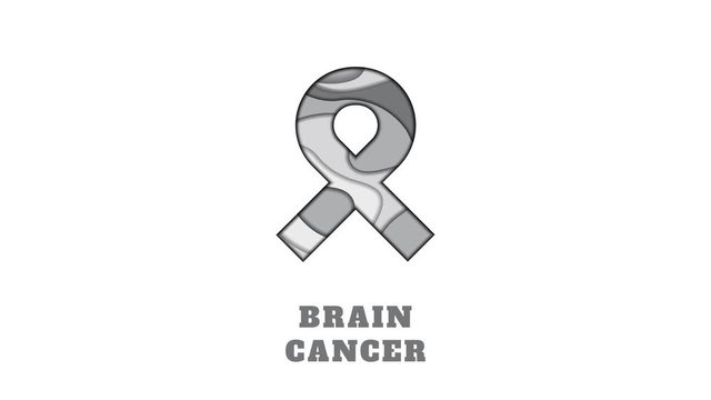 Brain cancer awareness animation. Gray ribbon made in 3D paper cut and craft style on white background. Medical concept. Motion graphics.