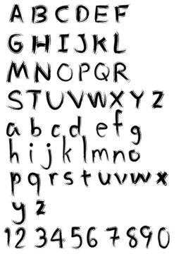 hand drawn alphabet.English font and number font.